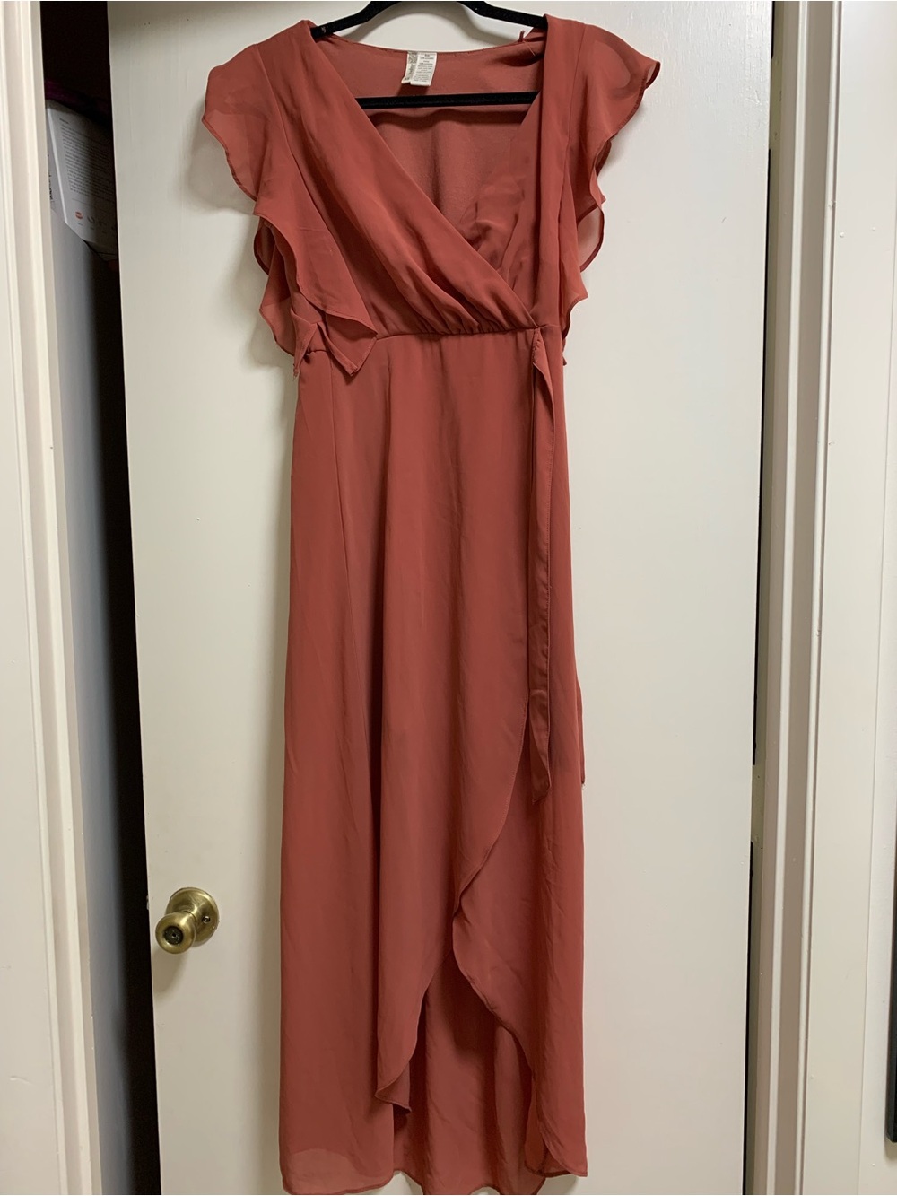 Japna Rust-Colored Wrap Maxi Dress with Flutter Sleeves